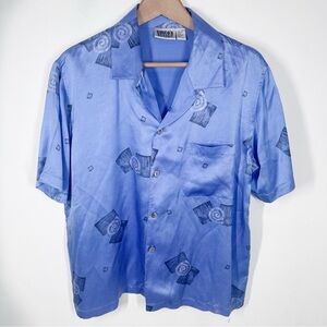 Chico's Design 100% Silk Periwinkle Blue Geometric Shirt Blouse Size 2 Large